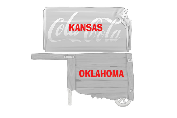Two U.S states, Kansas and Oklahoma, together look like a Coke can on top of a cart.
